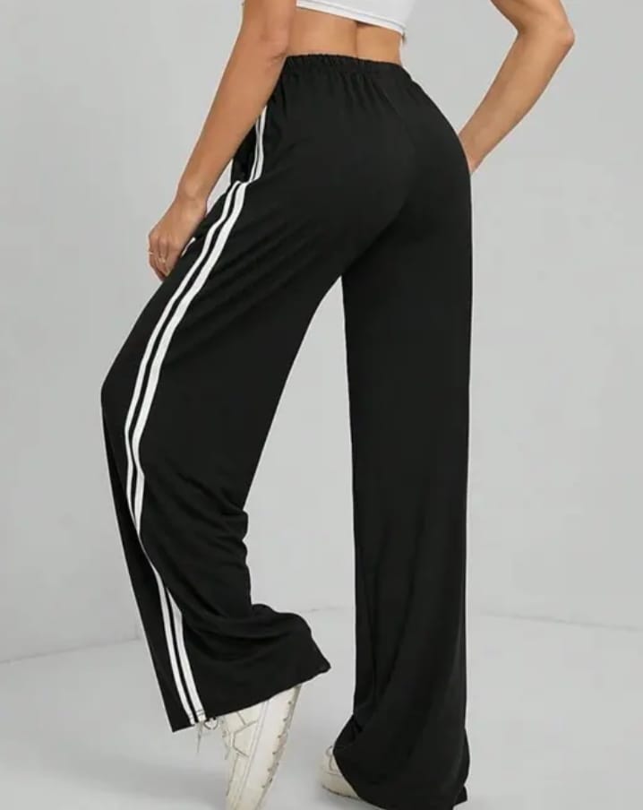 Black Cotton Joggers with White Stripes