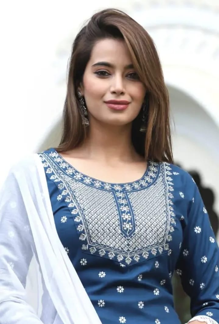 Blue rayon kurta with white pant