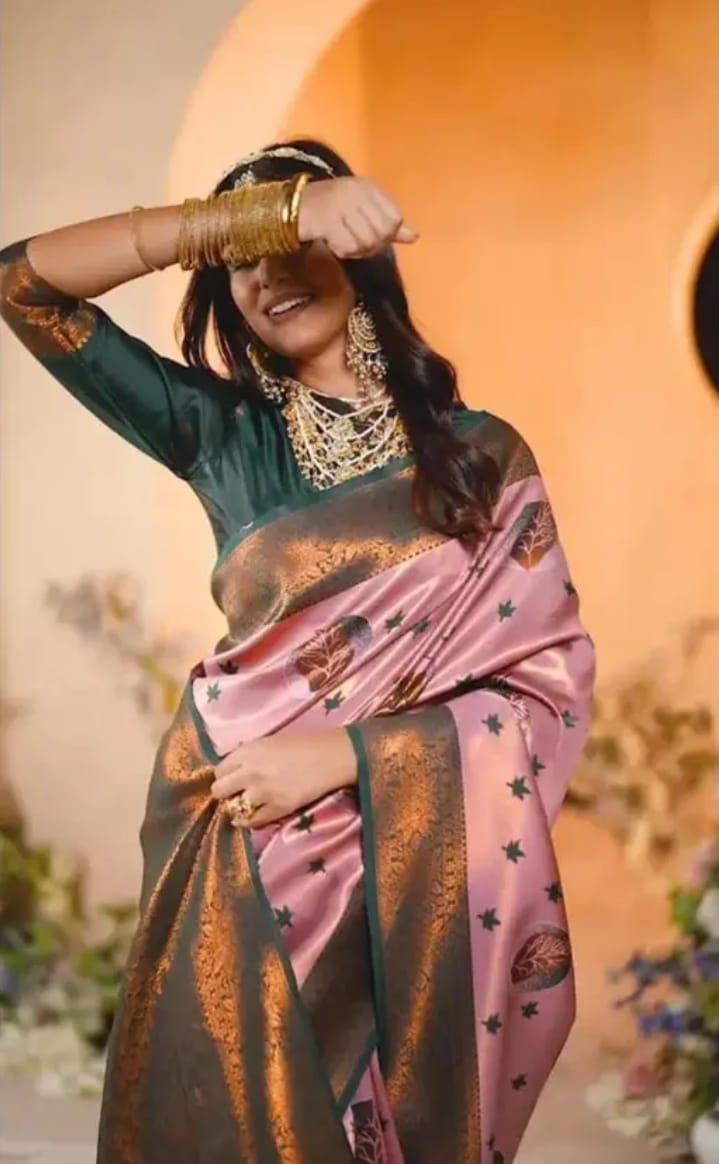 Rose Pink Banarasi Silk Saree