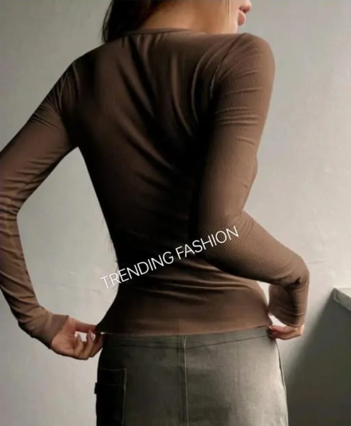 Mocha Ribbed Slim-Fit Top