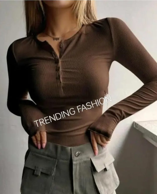 Mocha Ribbed Slim-Fit Top