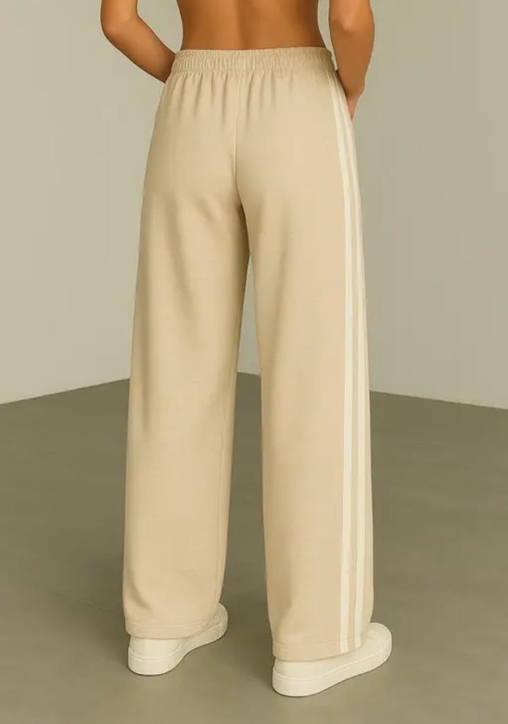 Beige Cotton Joggers with White Stripes