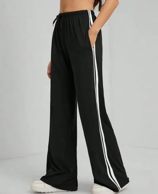 Black Cotton Joggers with White Stripes
