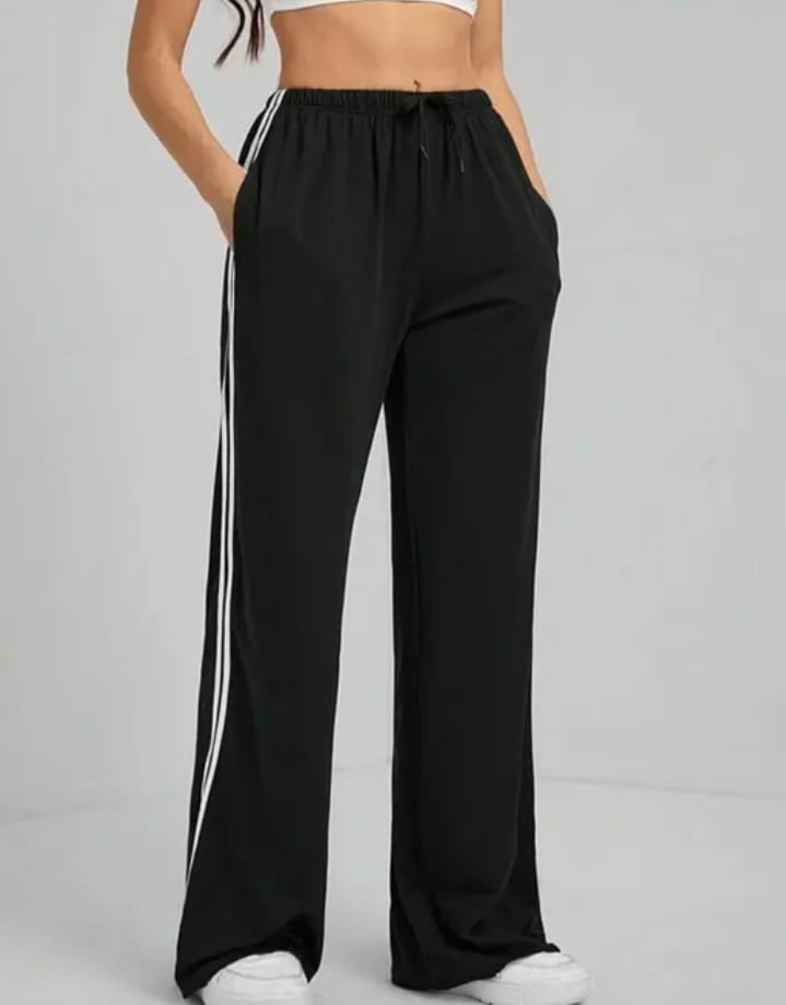 Black Cotton Joggers with White Stripes