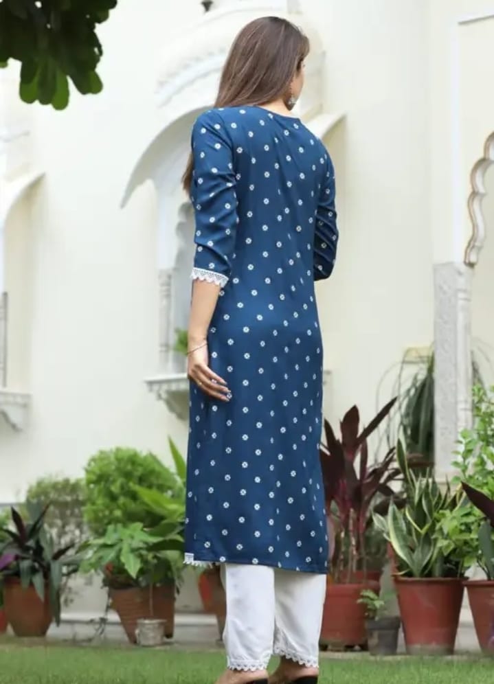 Blue rayon kurta with white pant
