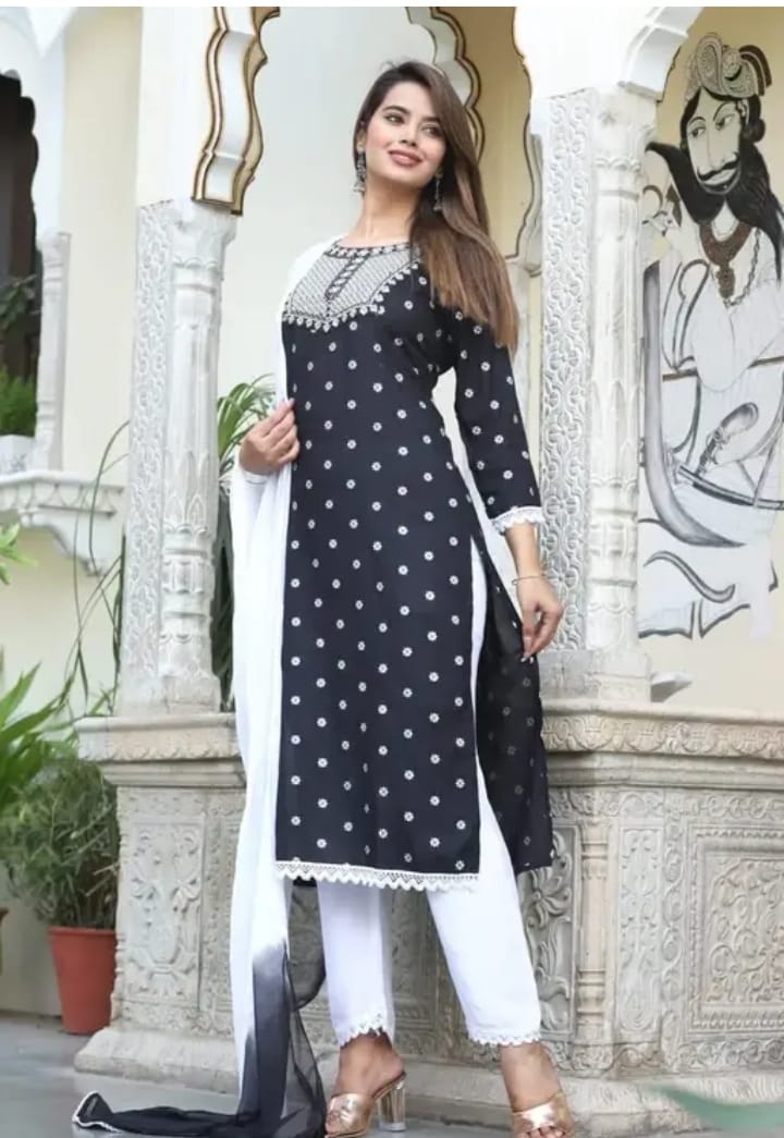 Black rayon kurta with white pant