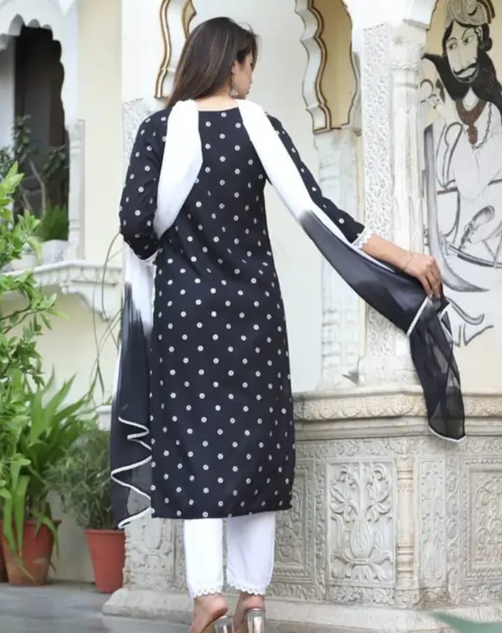 Black rayon kurta with white pant