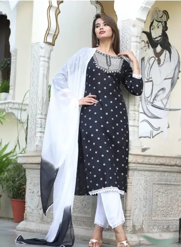 Black rayon kurta with white pant